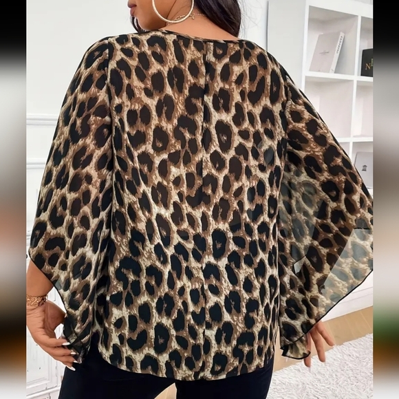 New!  Trendy 1X Leopard Print Blouse - Perfect for Any Season! 1X - Picture 4 of 5